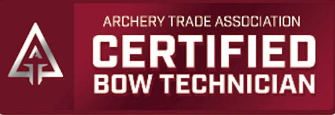 Archery Trade Association Certified Bow Technician badge on a red background