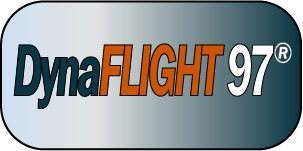 Product logo for DynaFlight 97, a crossbow string material.  Bold text on a  blue gradient background