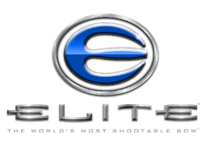 Logo of Elite archery equipment with a blue and silver design on a white background.